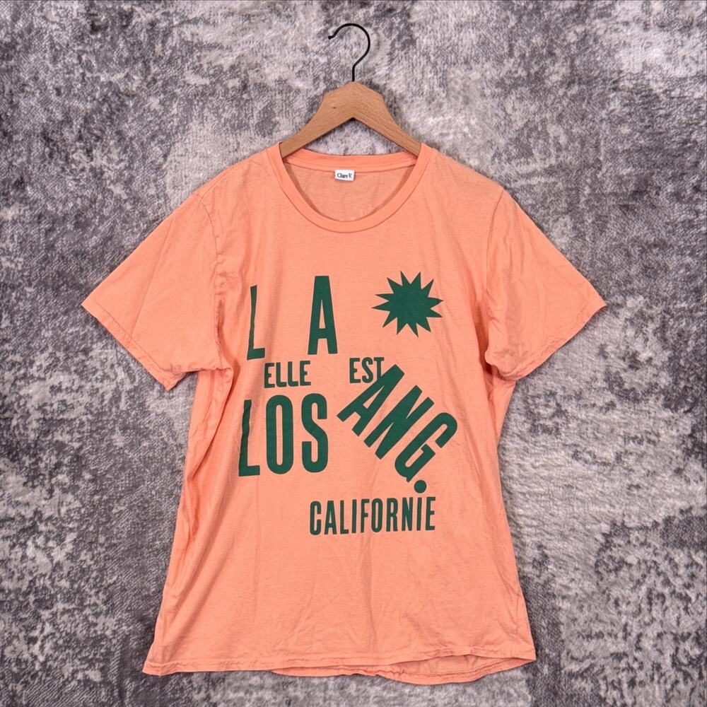 Clare V Shirt Medium Womens Los Angeles Graphic Peach Pink